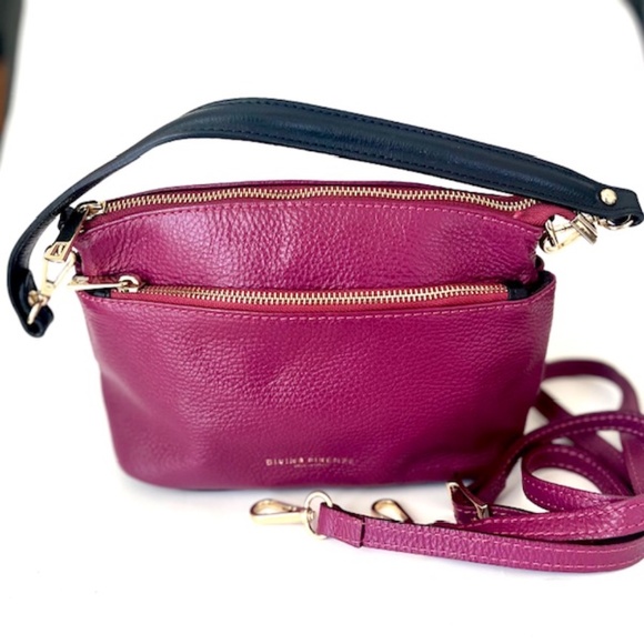 Divina Firenze Handbags - Divina Firenze Italian Leather Shoulder Crossbody Purse Purple